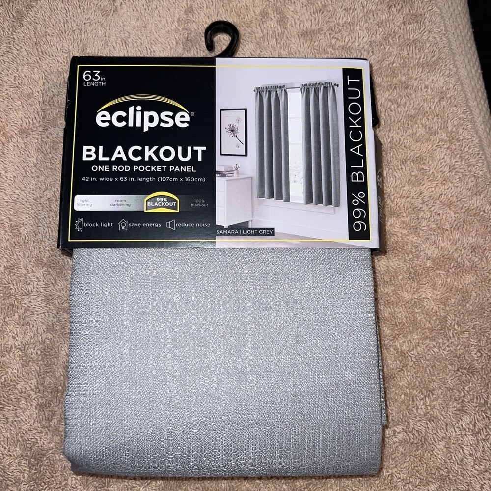 Eclipse Blackout One 63" Rod Pocket Panel Samara Lt Grey 1-Curtain Panel 42"x63"